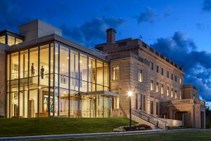 McMullen Museum in the evening with lights