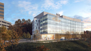 West looking rendering of office and lab building at 300 Third Ave in Waltham